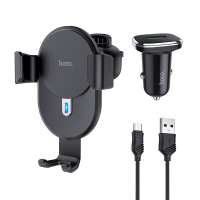 HOCO 3 in 1 10W Qi draadloze oplader ontluchter autotelefoonhouder + snellader 3.0 Autolader + oplaadkabel