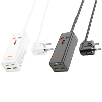 HOCO AC10A 65W 5 poorts USB PD oplader 2USB A + 2USB C + 1AC Snel opladen Desktoplaadstation EU stekker met 1,5 m lange