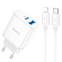 HOCO C105A Stage Dual Port USB A Type C PD 20W QC3.0 LED verlichting EU oplader met 1m lang Type C naar ik p kabel voor