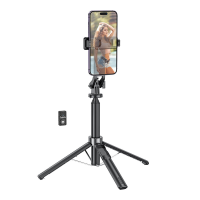 HOCO K21 Quadropod Live Streaming Beugel met Bluetooth afstandsbediening Uitschuifbare Selfiestick Ondersteuning voor 4.