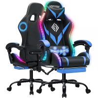 HOFFREE Game Stoel met Bluetooth luidsprekers RGB LED lampen Computerstoel Ergonomische massage Game stoel met voetenste