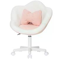 HOFFREE Kinder Bureaustoel Cute Flower Ergonomische Studie Stoel Draaiende Bouclé Bureaustoel Verstelbare Hoogte 360° Dr