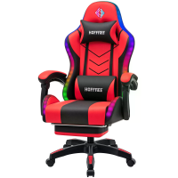 HOFFREE RGB Gaming Chair met luidsprekers muziek ritme LED lichten computerstoel met massage rugondersteuning 135° relax