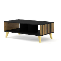 Salontafel Ravenna B 90x60 cm mat zwart / artisan eiken, gouden poten