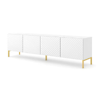 SURF TV meubel 4D 200 cm hoogglans wit + gouden frame