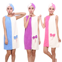Honana Bx 969 Flannel Soft Absorbent Skirts Salon Bathrobe Women Spa Bath Towel With Hair Dry Cap