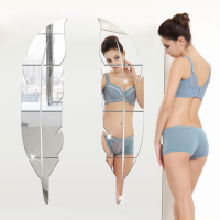 Honana Removable 3d Feather Wall Stickers Dressing Mirror Bathroom Decoration Self Adhesive Mirror