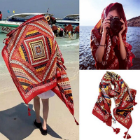 Honana Wx 18 100x180cm Bohemian Linen Beach Towel National Style Woman Bath Towel Scarf Bed Sheet Tapestry
