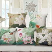 Honana Wx D1 45x45cm Vintage Lotus Flower Cotton Linen Throw Pillow Case Waist Cushion Cover