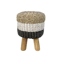 HSM Collection kruk Malibu   raffia zeegras   naturel wit zwart   45 cm   Leen Bakker