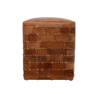 HSM Collection poef Jari   patchwork leder   vintage cognac   Leen Bakker