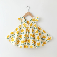 Mini Fashion™   Speels & Elegant   Meisjes Zomer Jurk Geel Bloemen / 80 (12 18 maanden) | Educatief Speelgoed