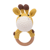 CuddleRattle – Zacht & Speels – Gehaakte Baby Rammelaar met Houten Ring Giraffe | Educatief Speelgoed