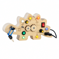 TinyTech – Houten Busy Board met Lichtjes & Schakelaars – Educatief Speelgoed Dino bord | Educatief Speelgoed