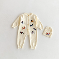 PlayfulKnit – Zacht & Schattig – Gebreid Baby Jumpsuit met Hondenprint Beige / 73 (6–9 maanden) | Educatief Speelgoed