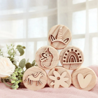 WoodStamp – Montessori & Creatief – 6 stuks Houten Kleistempels Eenhoorn | Educatief Speelgoed