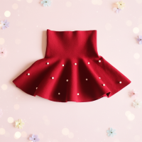 Girls Knitted Skirt – Comfort & Stijl – Kinder Rok Wijnrood / Verspreide parels / 130 (4–5 jaar) | Educatief Speelgoed