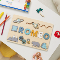 Woods™   Geef een blijvende herinnering!   Gepersonaliseerde puzzel Raket | Educatief Speelgoed