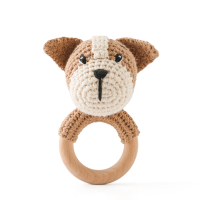 CuddleRattle – Zacht & Speels – Gehaakte Baby Rammelaar met Houten Ring Hond | Educatief Speelgoed