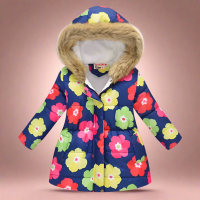 CozyTrend – Elegant & Knus – Gewatteerde Winterjas voor meisjes Kleurrijke bloemenprint / 150 (8 10 jaar) | Educatief Speelgoed