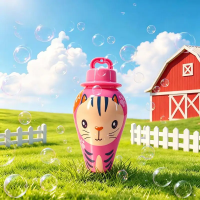BubblePals – Vrolijk & Speels – Anti morsen Mini Bellenblaas met Dierendesign Roze Poes | Educatief Speelgoed