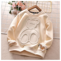 LittleCloud – Comfortabel & Knus – Sweater met 3D Berenmotief Abrikoos / 140 (7–8 jaar) | Educatief Speelgoed