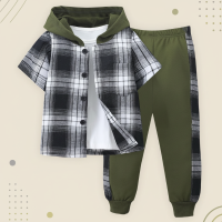 Boys Checkered Outfit – Trendy en comfortabel – Geruite Kinderkleding set Legergroen / 100 (3–4 jaar) | Educatief Speelgoed
