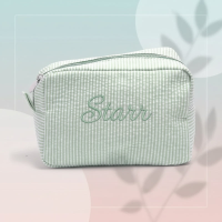 Striped Name Pouch – Gepersonaliseerd & Stijlvol – Make up Tas Groen / Groot (22x16x9.5Cm) | Educatief Speelgoed