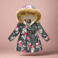 CozyTrend – Elegant & Knus – Gewatteerde Winterjas voor meisjes Grijs gebloemd / 120 (5 6 jaar) | Educatief Speelgoed