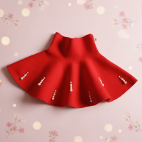Girls Knitted Skirt – Comfort & Stijl – Kinder Rok Rood / Parelstreep / 110 (2–3 jaar) | Educatief Speelgoed