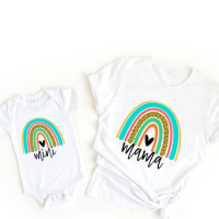Mini Fashion™   Mama & Dochter   Matchende Shirt & Romper Wit   Gekleurde Regenboog / Vrouwen   M | Educatief Speelgoed