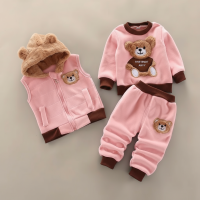Mini Fashion™   Comfortabel & Warmerend – Herfst/Winter Pakje Lichtroze set met berenpatch + bodywarmer / 80 (9–12 maanden) | Educatief Speelgoed
