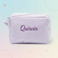 Striped Name Pouch – Gepersonaliseerd & Stijlvol – Make up Tas Paars / Groot (22x16x9.5Cm) | Educatief Speelgoed