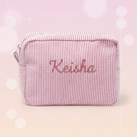 Striped Name Pouch – Gepersonaliseerd & Stijlvol – Make up Tas Rood / Groot (22x16x9.5Cm) | Educatief Speelgoed
