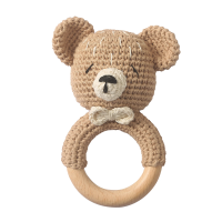 CuddleRattle – Zacht & Speels – Gehaakte Baby Rammelaar met Houten Ring Beer | Educatief Speelgoed