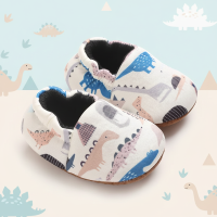 Cute Baby Crib Shoes – Schattig & Comfort – Baby Slofjes Wit (Dinosaurus Print) / 4 (12–18 maanden) | Educatief Speelgoed