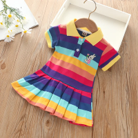 RainbowBabe – Fris & Kleurig – Kinder Polo Jurk Donkere regenboog / 100 (3–4 jaar) | Educatief Speelgoed
