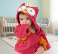 CozyNest – Zacht & Absorberend – Badjas met Dierendesign Rode Uil / 70 (0–18 maanden) | Educatief Speelgoed