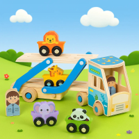 CargoMatch – Creatief & Educatief – Houten vrachtwagen Blauwe Dieren | Educatief Speelgoed