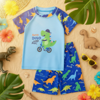 AquaFun – Ademend & Veilig – Kinder Zwemset met UPF bescherming Zwemshirt & broek / 120 (5–6 jaar) / Fietsende dinosaurus | Educatief Speelgoed