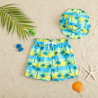 Beach Set – Kleurrijk & stijlvol – Zwembroek met print & Hoed Palmkust / 120 (2–3 jaar) | Educatief Speelgoed