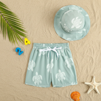 Beach Set – Kleurrijk & stijlvol – Zwembroek met print & Hoed Zeeschildpad / 120 (2–3 jaar) | Educatief Speelgoed