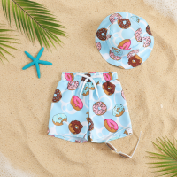 Beach Set – Kleurrijk & stijlvol – Zwembroek met print & Hoed Zoete Donuts / 120 (2–3 jaar) | Educatief Speelgoed
