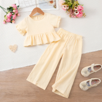 SoftCharm – Elegant & Comfortabel – Meisjes Set met Ruffle Top en Lange Broek Beige / 120 (5–6 jaar) | Educatief Speelgoed