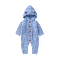 SoftKnit – Warm & Schattig – Gebreid Baby Jumpsuit met Capuchon Blauw / 70 (3–6 maanden) | Educatief Speelgoed