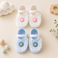 SweetFeet – Zacht & Schattig – Baby Sokken met Bloemen en Kanten Bloemen   Blauw Wit / 12 (6–12 maanden) | Educatief Speelgoed