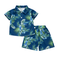 Mini Fashion™   Fris & Vrolijk   Bloemen Jongens Setje Blauwe Palmbries / 80 (9 12 Maanden) | Educatief Speelgoed