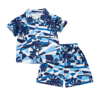 Mini Fashion™   Fris & Vrolijk   Bloemen Jongens Setje Blauwe Palm Geo / 80 (9 12 Maanden) | Educatief Speelgoed