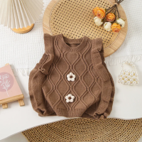 LittlePetal – Lief & Comfortabel – Mouwloos Meisjes Vestje met Bloemen Bruin / 130 (6–7 jaar) | Educatief Speelgoed