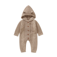 SoftKnit – Warm & Schattig – Gebreid Baby Jumpsuit met Capuchon Bruin / 70 (3–6 maanden) | Educatief Speelgoed